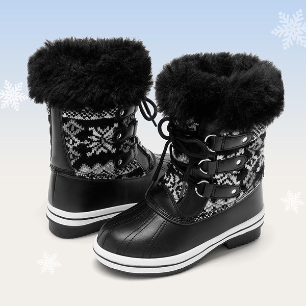 Kids Faux Fur Winter Snow Boots - BLACK WHITE - 3